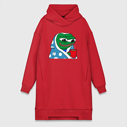 Женское худи-платье Frog Pepe мем, цвет: красный