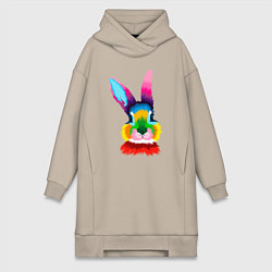 Женская толстовка-платье Радужный кролик