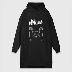 Женское худи-платье Blink 182 rock cat, цвет: черный