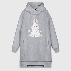 Женская толстовка-платье Милый белый зайчик с сердечками