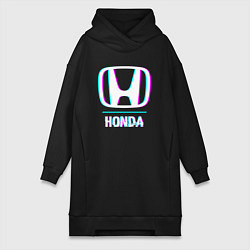 Женское худи-платье Значок Honda в стиле glitch, цвет: черный