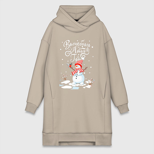 Женская толстовка-платье Новогодний снеговик / Миндальный – фото 1