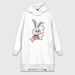 Женское худи-платье Кролик Снежок новогодний, цвет: белый