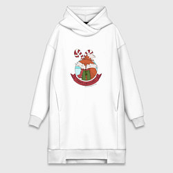 Женское худи-платье Merry christmas fox, цвет: белый