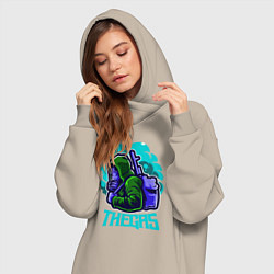 Женское худи-платье Солдат в противогазе, цвет: миндальный — фото 2