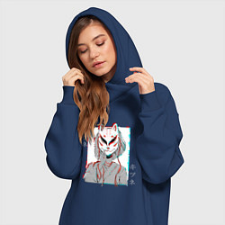 Женское худи-платье Аниме девушка в маске кицунэ, цвет: тёмно-синий — фото 2
