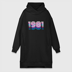 Женское худи-платье 1981 год ретро неон, цвет: черный