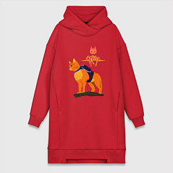 Женское худи-платье Stray - cat logo, цвет: красный
