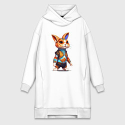 Женское худи-платье Рыжий кролик при параде, цвет: белый