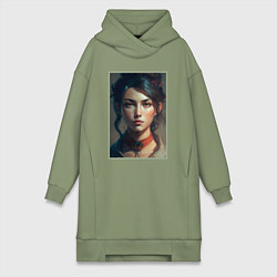 Женское худи-платье Девушка с темными волосами, цвет: авокадо