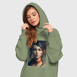 Женское худи-платье Девушка с темными волосами, цвет: авокадо — фото 2