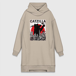 Женская толстовка-платье Catzilla in Tokyo мем