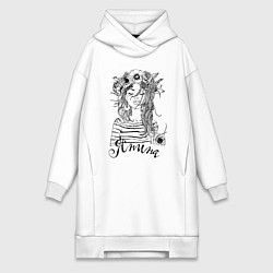 Женское худи-платье Янина в венке из летних цветов, цвет: белый