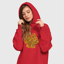 Женское худи-платье Хохлома с птичками, цвет: красный — фото 2