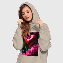 Женское худи-платье Сердце с цветами, цвет: миндальный — фото 2