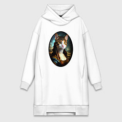 Женское худи-платье Леди кошка - нейросеть - портрет, цвет: белый