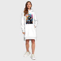 Женское худи-платье Арнольд Шварценеггер - крутой байкер - нейросеть, цвет: белый — фото 2