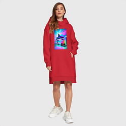 Женское худи-платье Неоновая акула - нейросеть, цвет: красный — фото 2