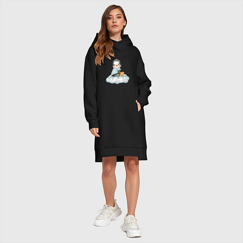 Женская толстовка-платье Пингвин на облаке / Черный – фото 4