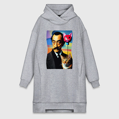 Женская толстовка-платье Salvador Dali and cat / Меланж – фото 1