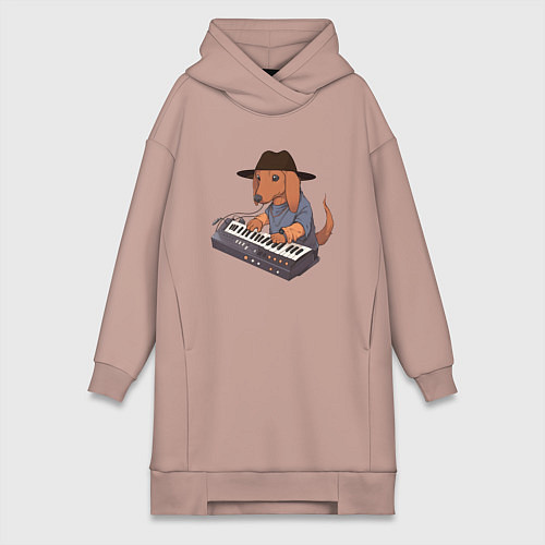 Женская толстовка-платье Аниме Такса с синтезатором / Пыльно-розовый – фото 1