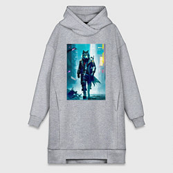 Женское худи-платье Крутой волчара - киберпанк, цвет: меланж