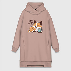 Женское худи-платье Корги морнинг, цвет: пыльно-розовый