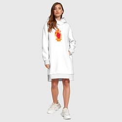 Женское худи-платье Ванпанчмен кулак и огонь, цвет: белый — фото 2