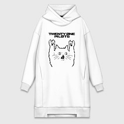 Женское худи-платье Twenty One Pilots - rock cat, цвет: белый