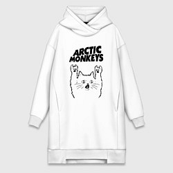 Женское худи-платье Arctic Monkeys - rock cat, цвет: белый