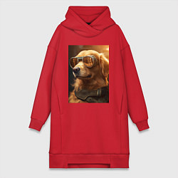 Женская толстовка-платье Золотистый ретривер в золотых очках