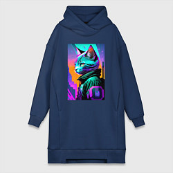 Женская толстовка-платье Прикольный котёнок - киберпанк