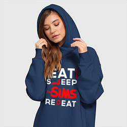 Женское худи-платье Надпись eat sleep The Sims repeat, цвет: тёмно-синий — фото 2