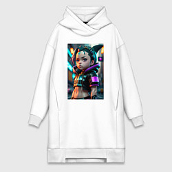 Женское худи-платье Кроха-акулёнок - киберпанк, цвет: белый