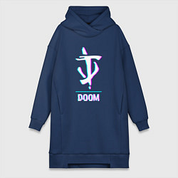 Женское худи-платье Doom в стиле glitch и баги графики, цвет: тёмно-синий