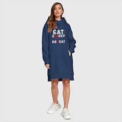 Женское худи-платье Надпись eat sleep Quake repeat, цвет: тёмно-синий — фото 2