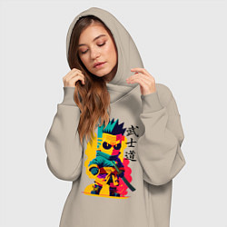 Женское худи-платье Bart Simpson - samurai - bushido, цвет: миндальный — фото 2