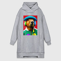 Женская толстовка-платье Капибара в наушниках и шляпе - нейросеть