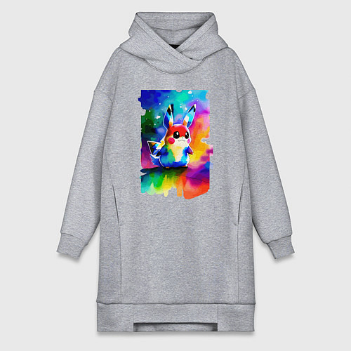 Женская толстовка-платье Акварельный Пикачу - поп-арт / Меланж – фото 1