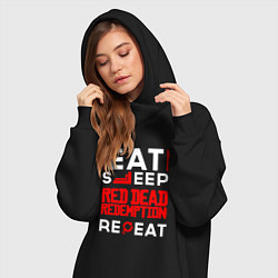 Женское худи-платье Надпись eat sleep Red Dead Redemption repeat, цвет: черный — фото 2
