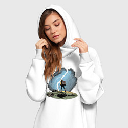 Женское худи-платье Дурак на холме ловит молнию, цвет: белый — фото 2