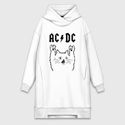 Женское худи-платье AC DC - rock cat, цвет: белый