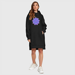 Женское худи-платье Неоновая мандала цветок, цвет: черный — фото 2