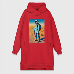 Женское худи-платье Космонавт на планете синеглазых капибар, цвет: красный