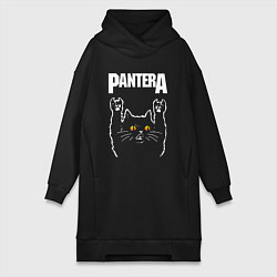 Женское худи-платье Pantera rock cat, цвет: черный