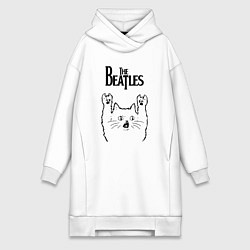 Женское худи-платье The Beatles - rock cat, цвет: белый