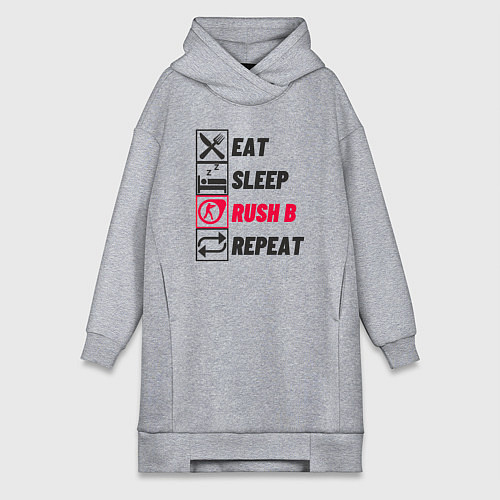 Женская толстовка-платье Eat sleep rush b repeat / Меланж – фото 1
