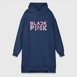 Женское худи-платье Blackpink logo Jisoo Lisa Jennie Rose, цвет: тёмно-синий