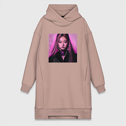 Женское худи-платье Blackpink Jennie аниме рисунок, цвет: пыльно-розовый