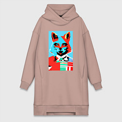 Женское худи-платье Морда лисы - поп-арт - нейросеть, цвет: пыльно-розовый